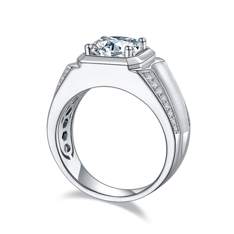 立波款S925银镀白金MoissaniteMen's Ring3ctD级